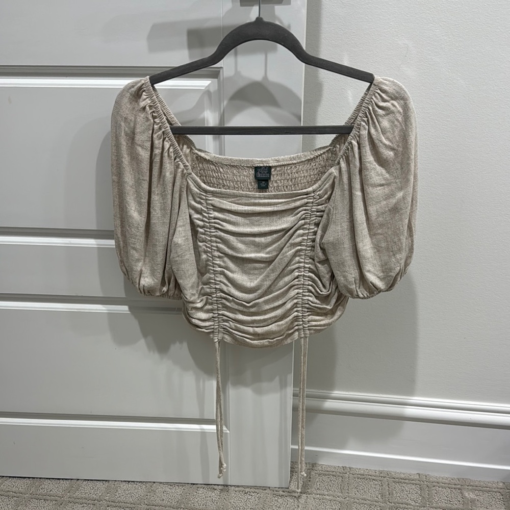 Wild Fables Elegant Beige Ruched Top